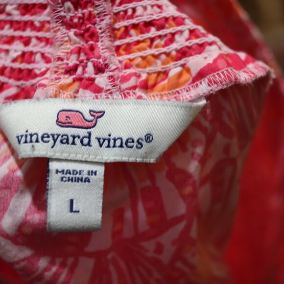 Vineyard Vines Pink & White Tropical Print Off Shoulder Tank Top Ruffle LG - Picture 10 of 12